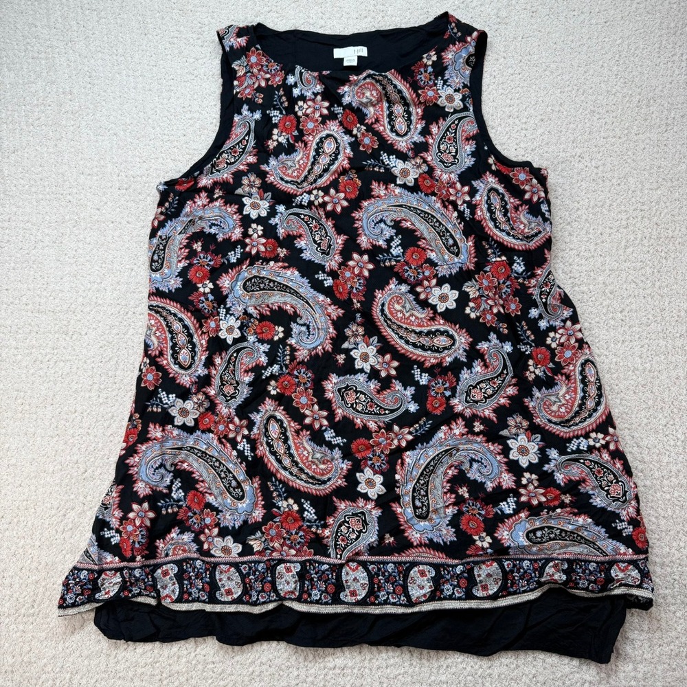 J. Jill Paisley Tank Top Sleeveless Layering‎ Casual Blouse Black Size M Petite